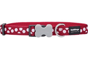 Dog Collar ól M - Rauð með hvitum doppum
