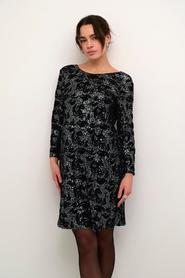 Grit Sequin pallíettukjóll frá Kaffe - Svört/Dökk silfur Sequin
