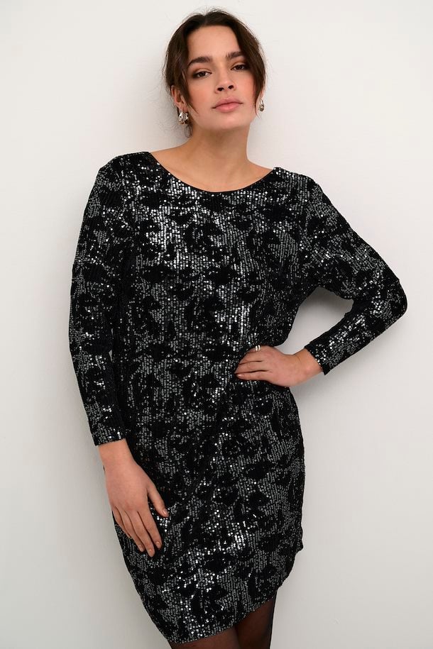 Grit Sequin pallíettukjóll frá Kaffe - Svört/Dökk silfur Sequin