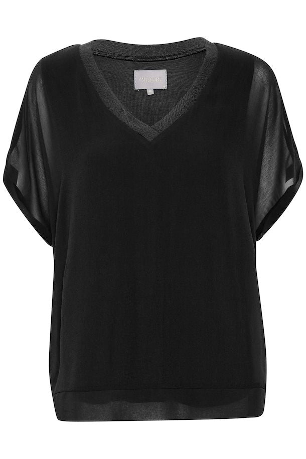 Cheila chiffon stutterma blússa frá Culture - Svört