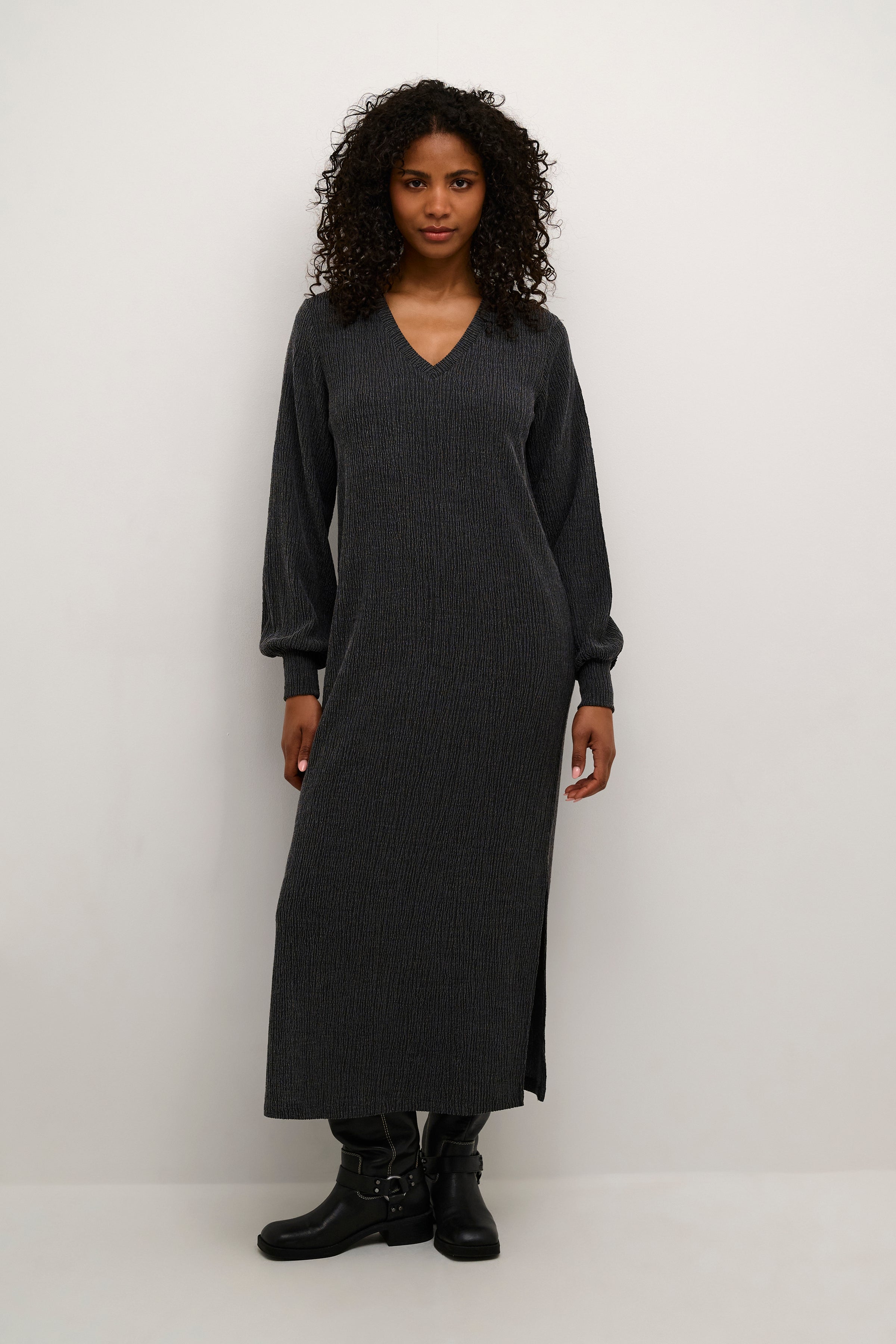 Olga kjóll frá Kaffe - Dark Grey Melange