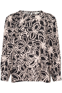 Hannah blússa frá Kaffe -Svört og beige blóm