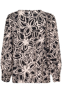 Hannah blússa frá Kaffe -Svört og beige blóm