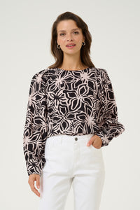 Hannah blússa frá Kaffe -Svört og beige blóm