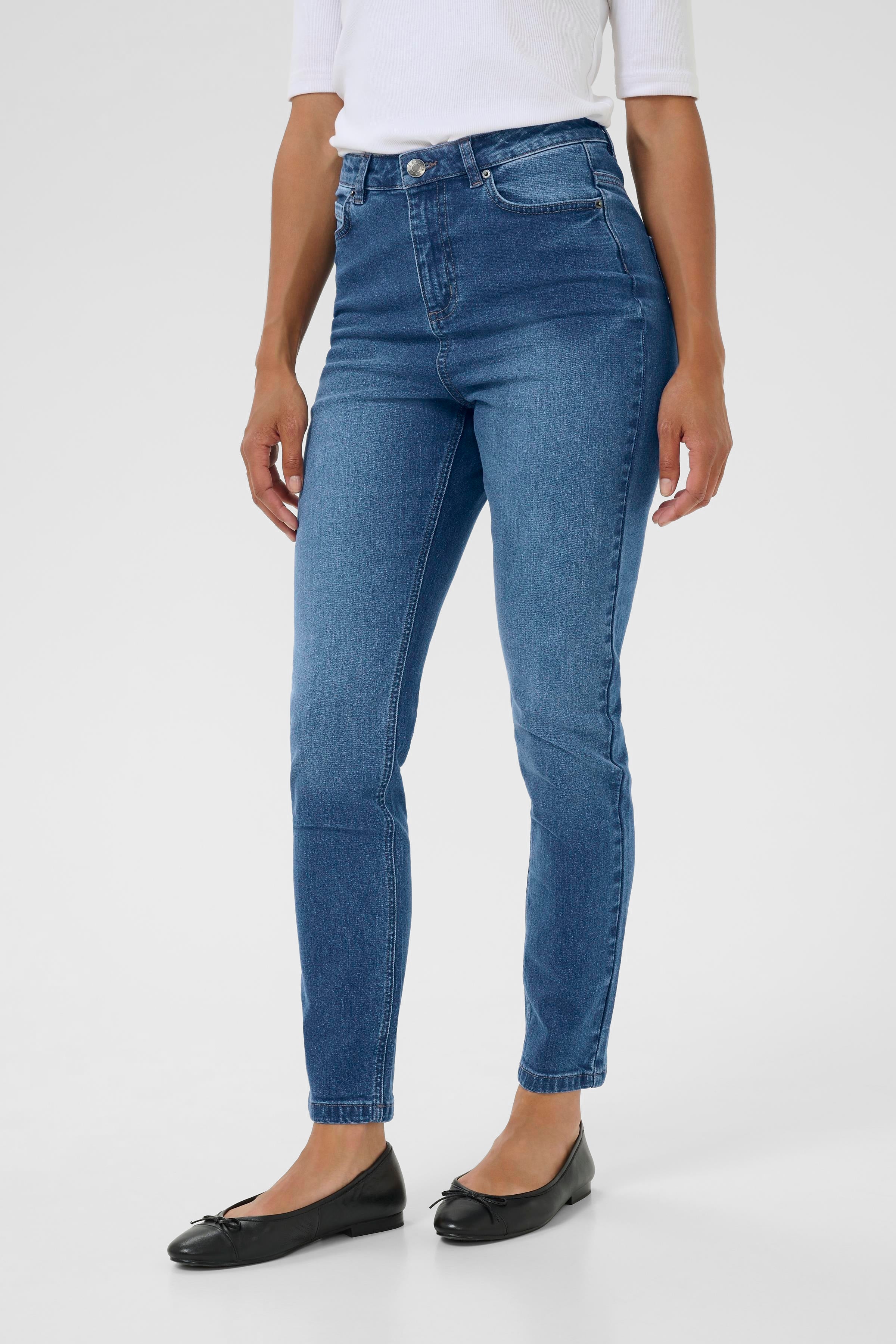 Willow HW slim fit gallabuxur frá Kaffe  –  Medium blue denim