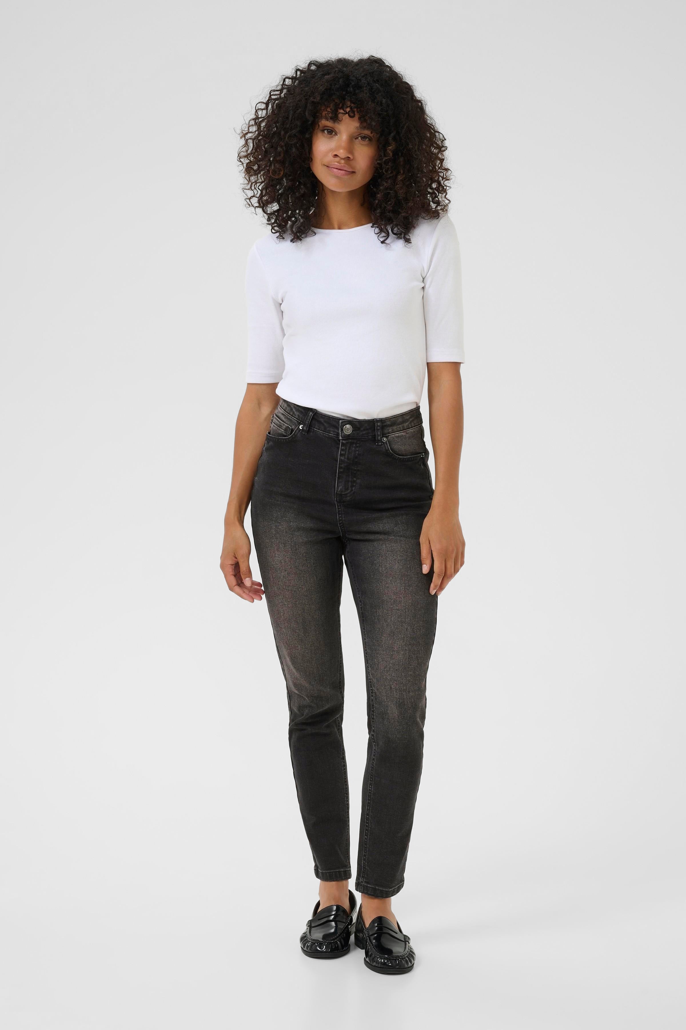 Willow HW slim fit gallabuxur frá Kaffe  – Dark grey wash