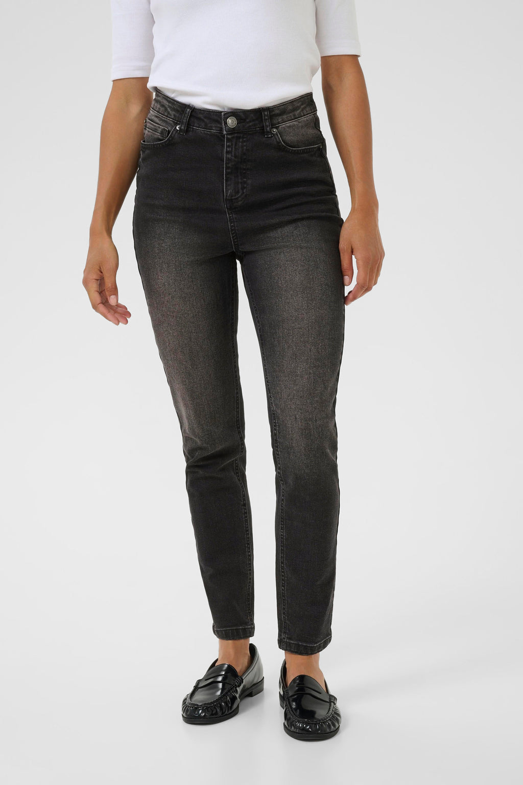Willow HW slim fit gallabuxur frá Kaffe  – Dark grey wash