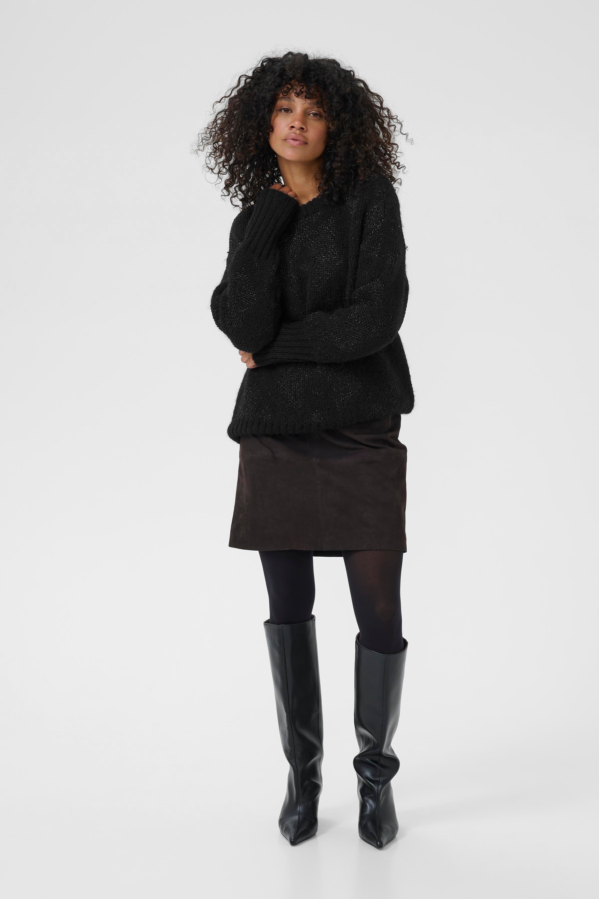 Sandra peysa frá Kaffe - Svört með silfurþræði