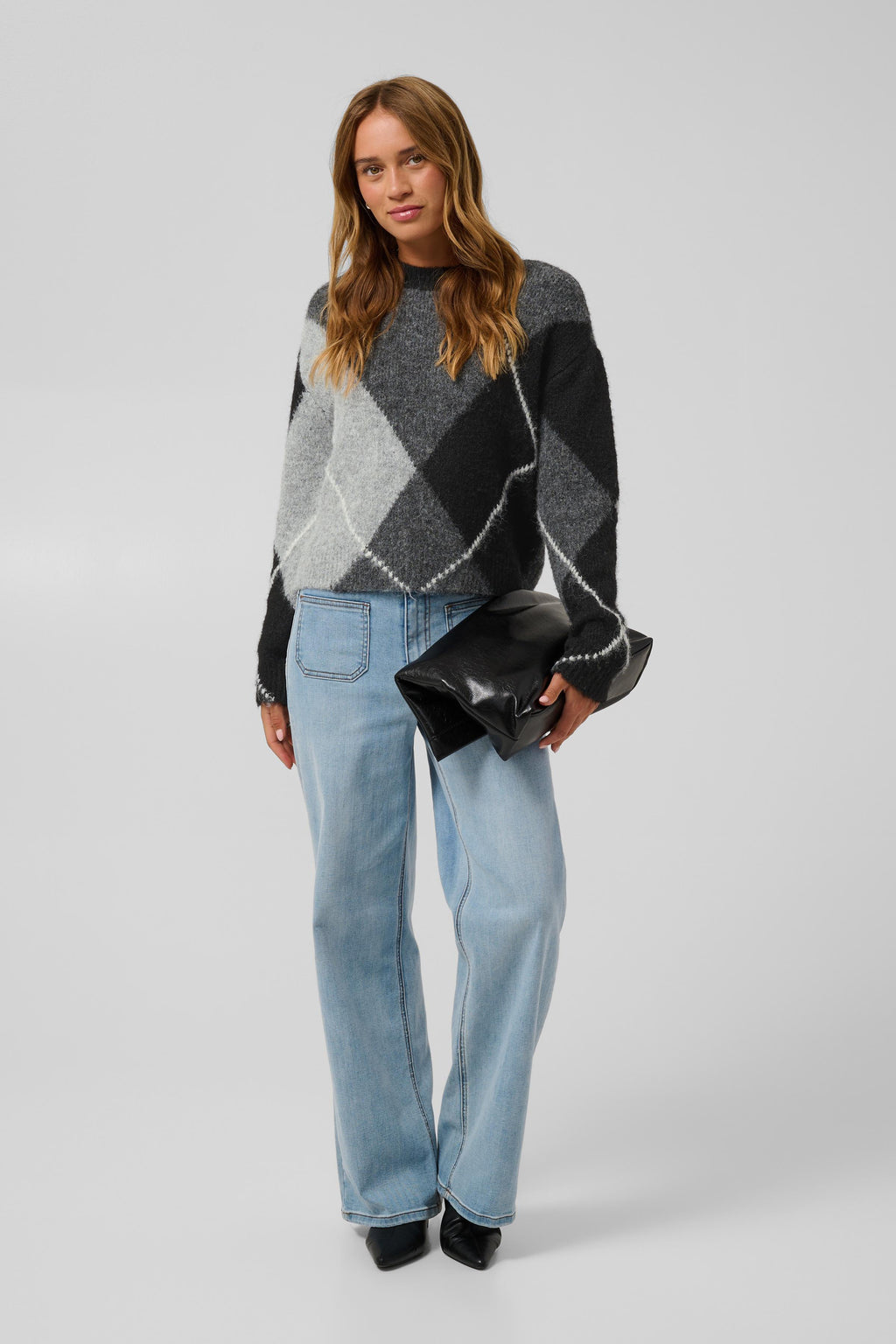 Grith peysa frá Kaffe - Grey melange / black