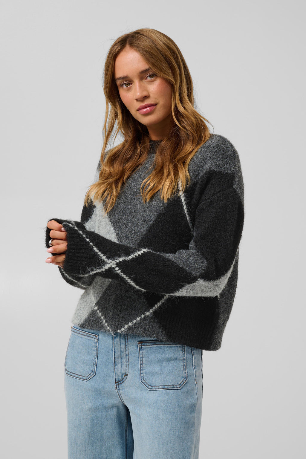 Grith peysa frá Kaffe - Grey melange / black