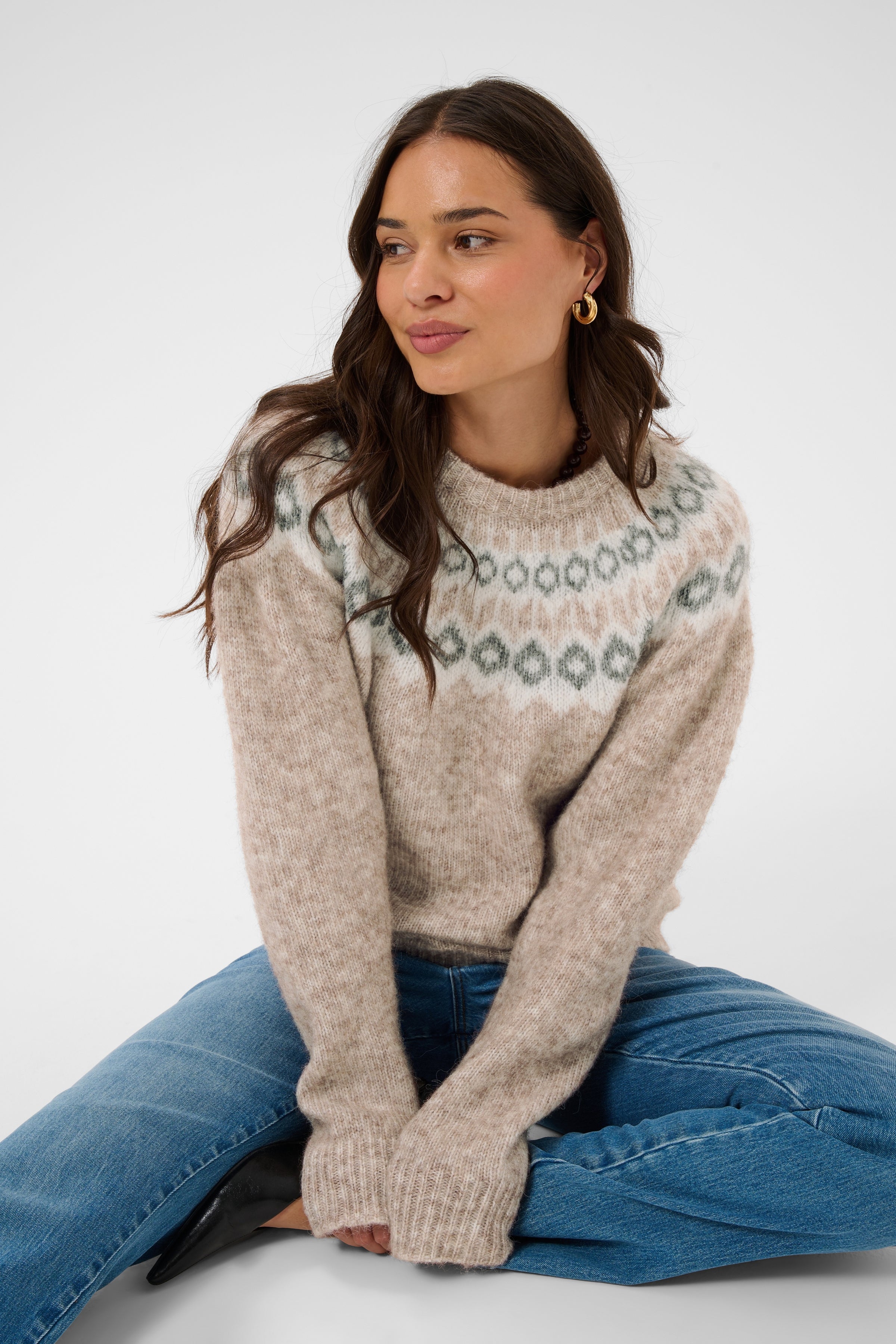 Allison peysa frá Kaffe - Beige mel grey