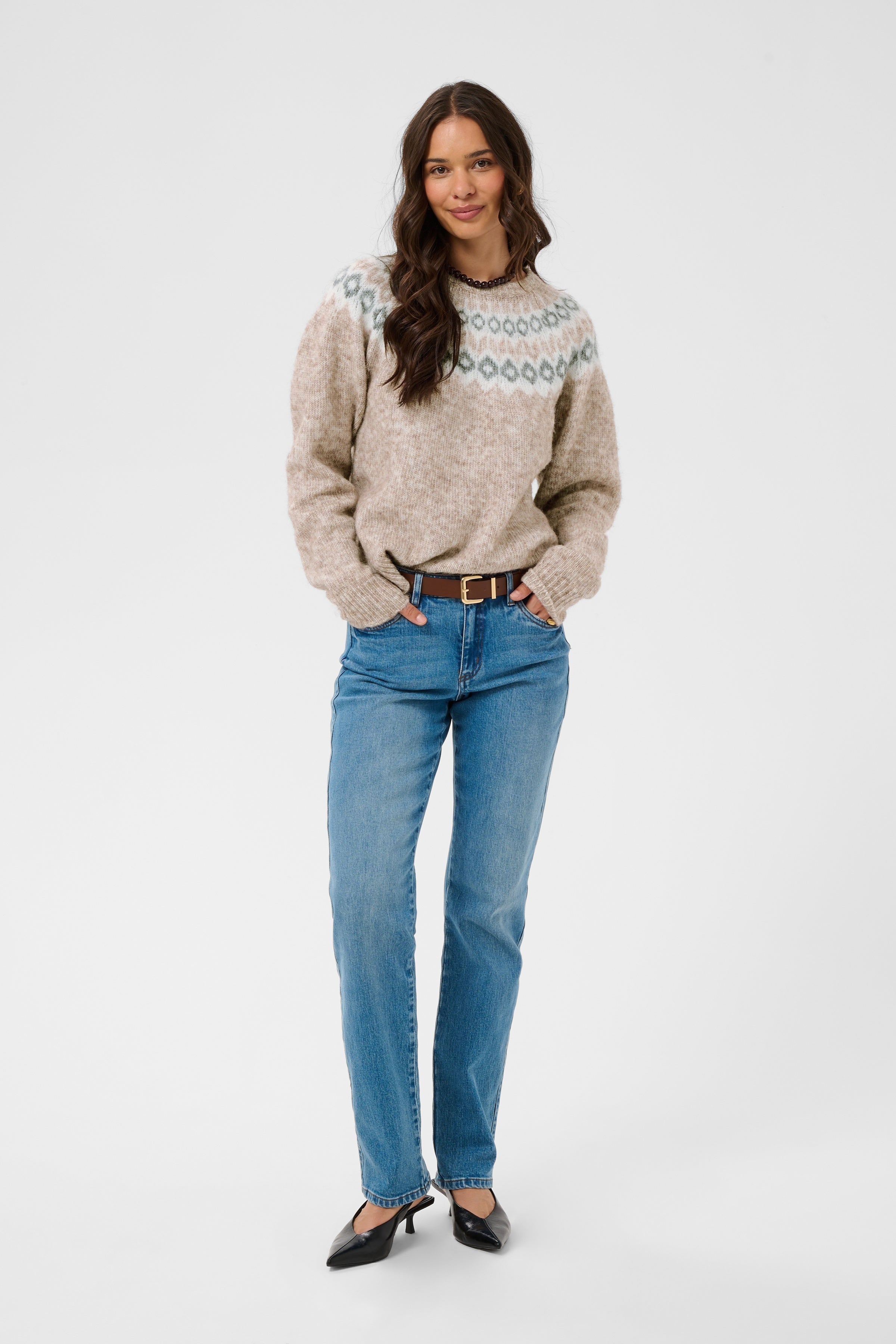 Allison peysa frá Kaffe - Beige mel grey