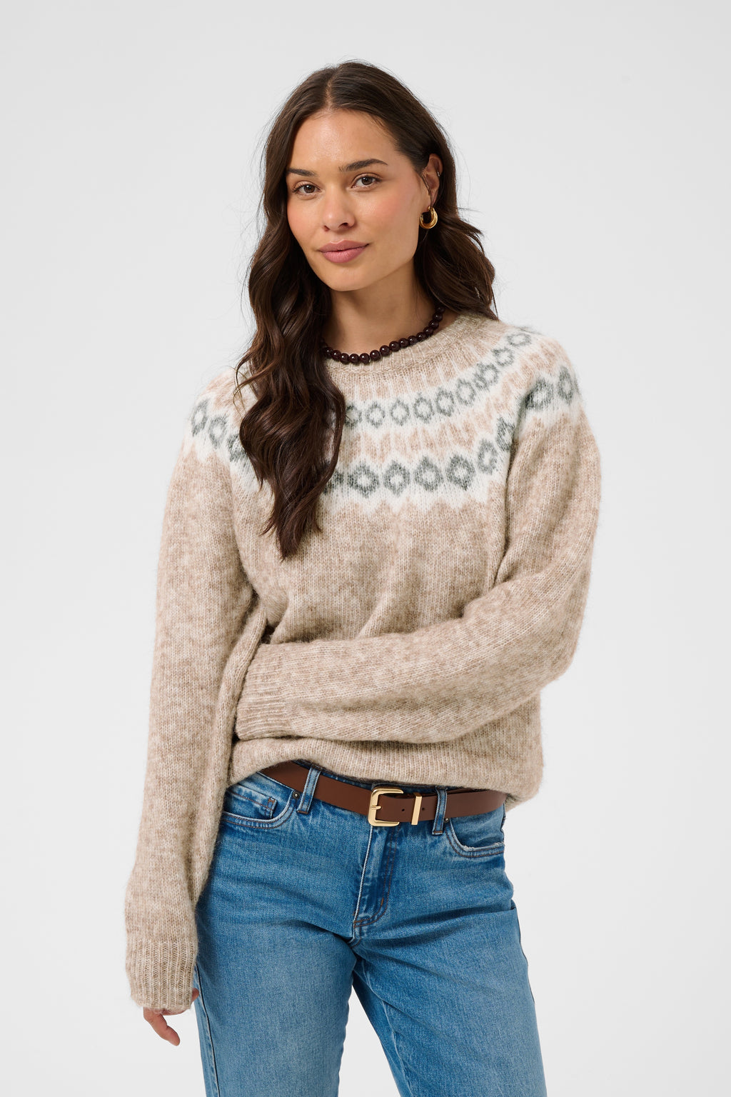 Allison peysa frá Kaffe - Beige mel grey