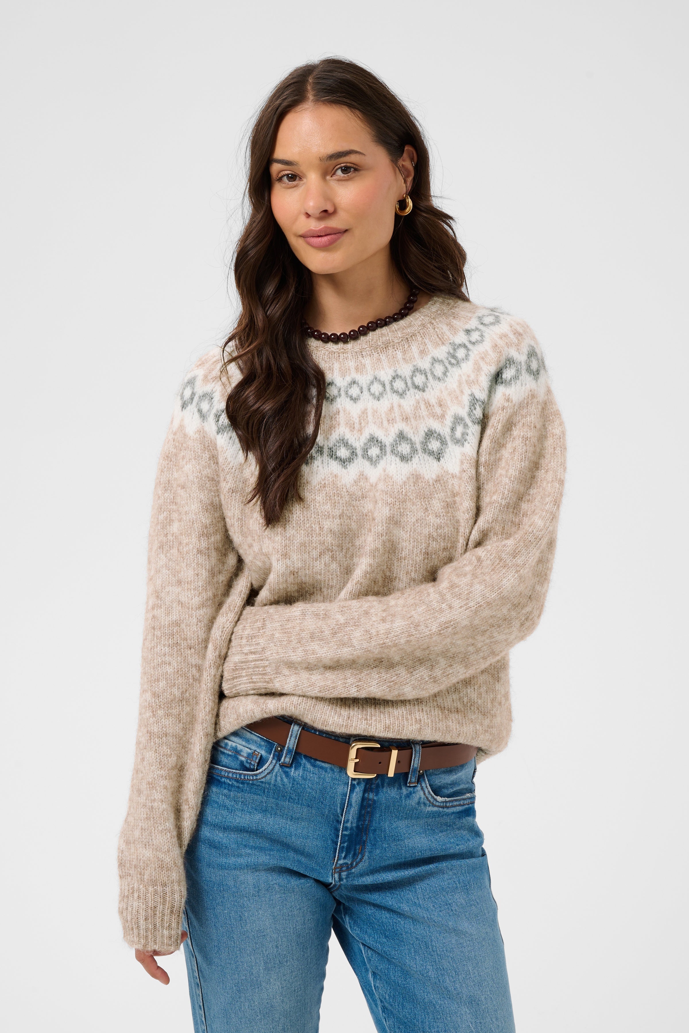 Allison peysa frá Kaffe - Beige mel grey