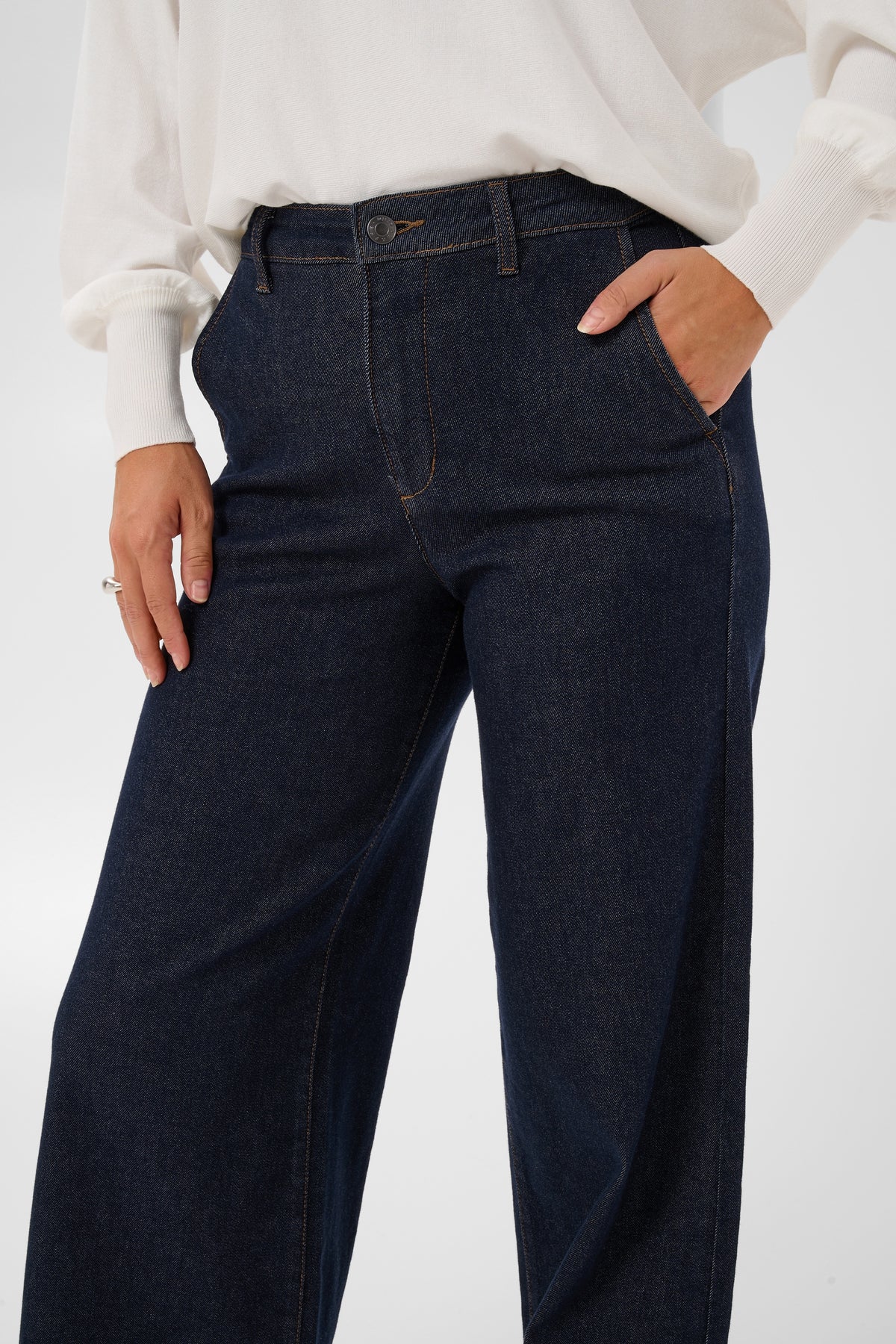 Hally wide gallabuxur frá Kaffe - Dark blue unwashed denim