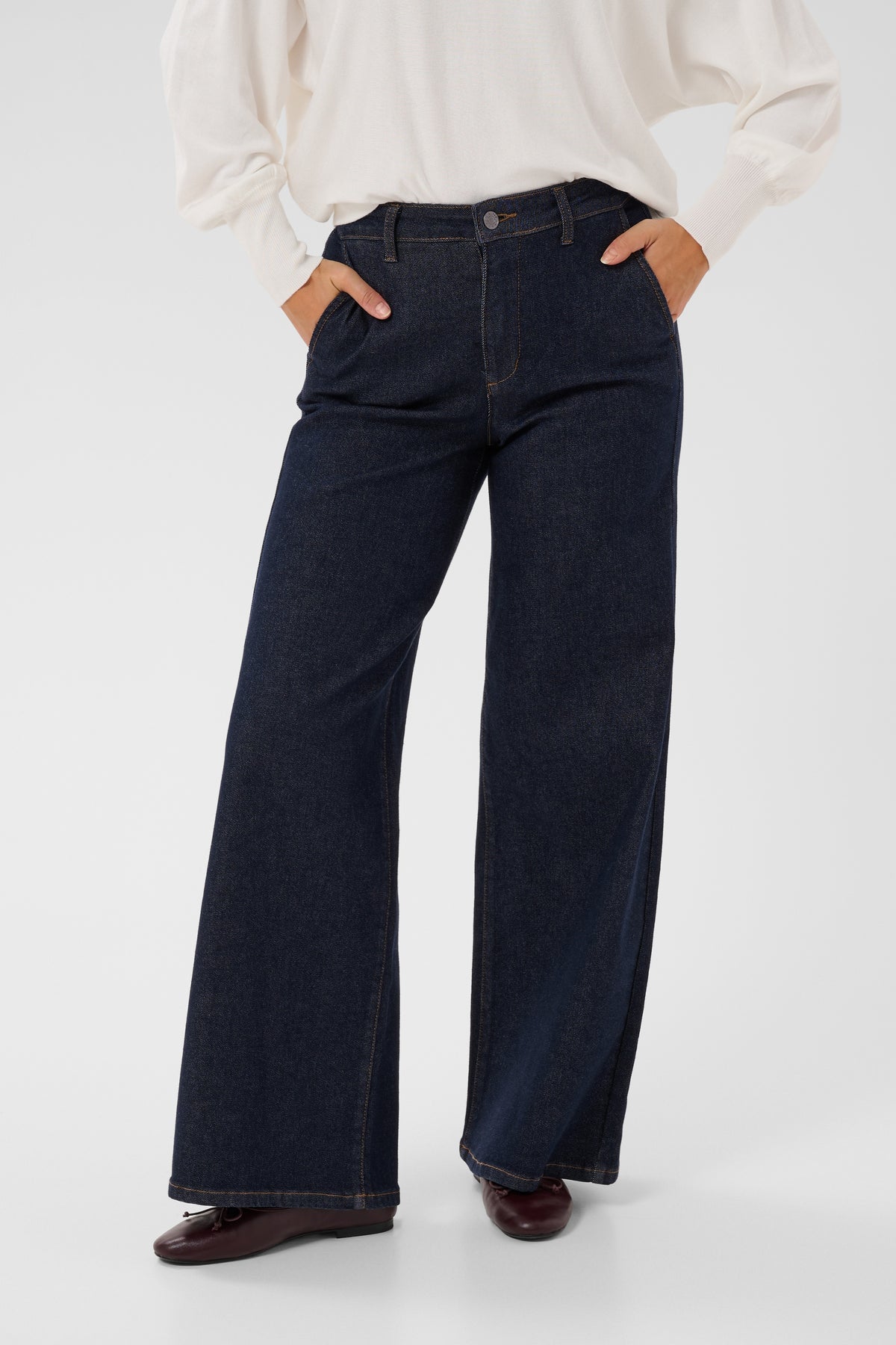 Hally wide gallabuxur frá Kaffe - Dark blue unwashed denim