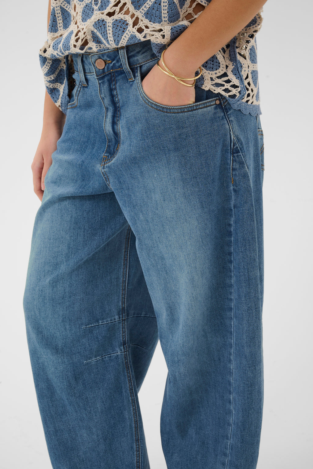 Bahren gallabuxurbuxur frá Cream  - Dawson Medium Blue Denim
