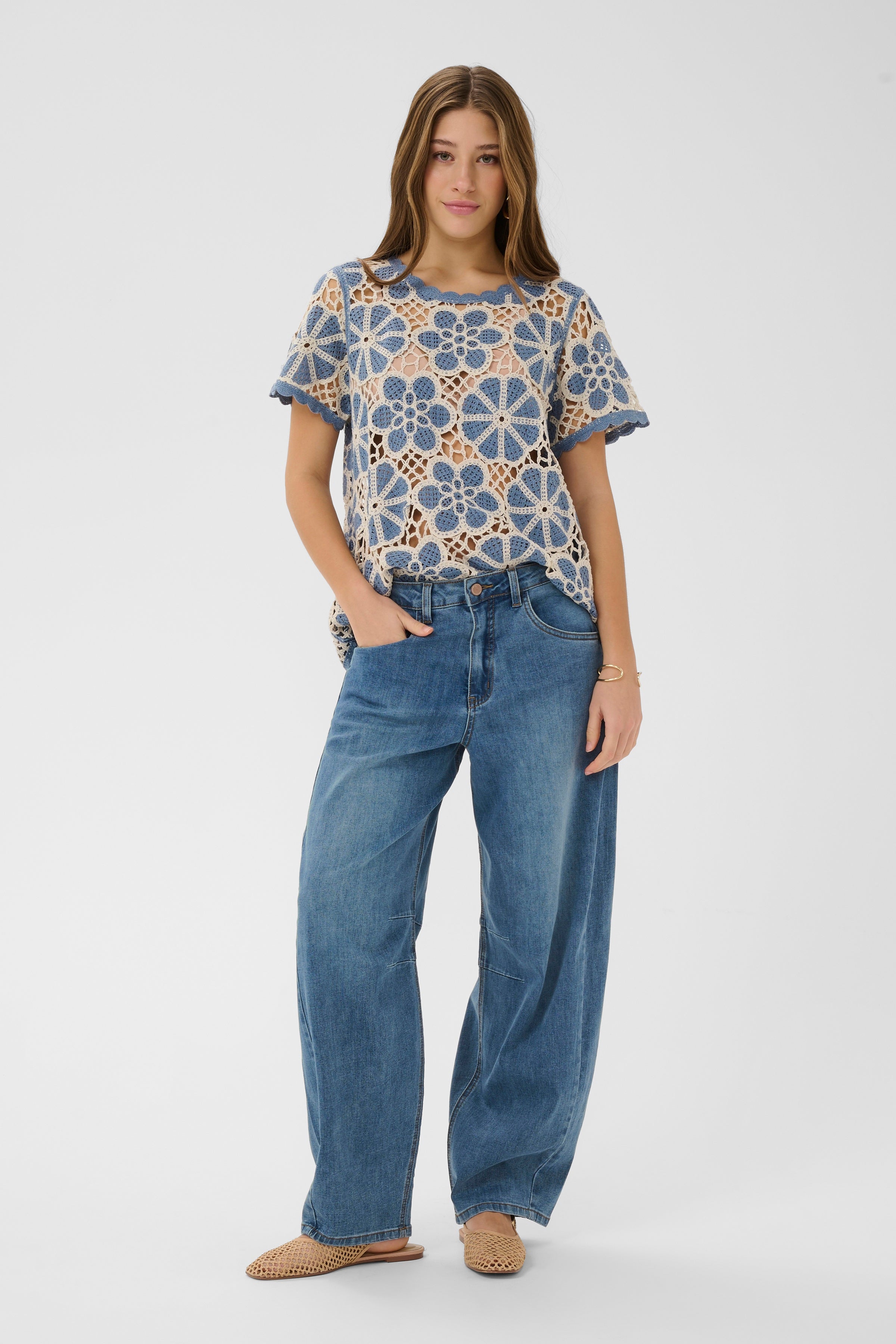 Bahren gallabuxurbuxur frá Cream  - Dawson Medium Blue Denim