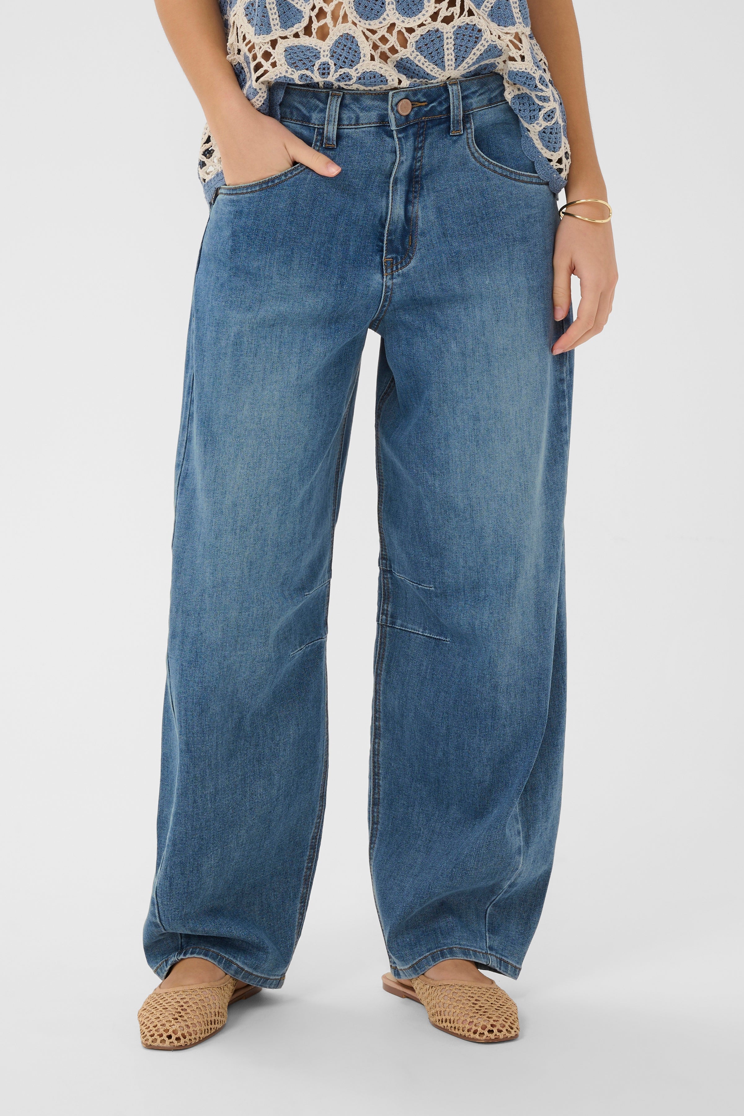 Bahren gallabuxurbuxur frá Cream  - Dawson Medium Blue Denim