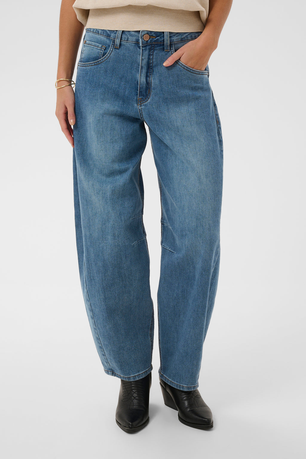 Bahren gallabuxurbuxur frá Cream  - Dawson Medium Blue Denim