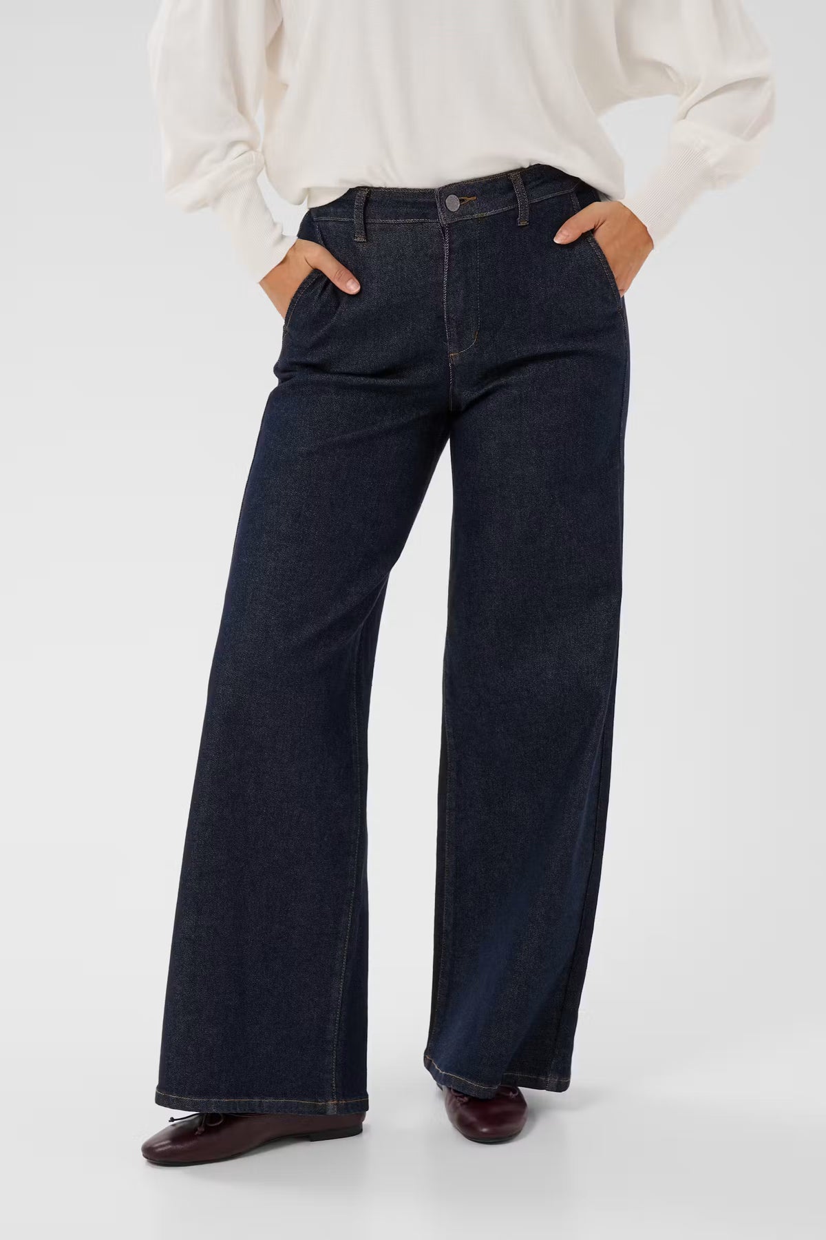 Hally wide gallabuxur frá Kaffe - Dark blue unwashed denim