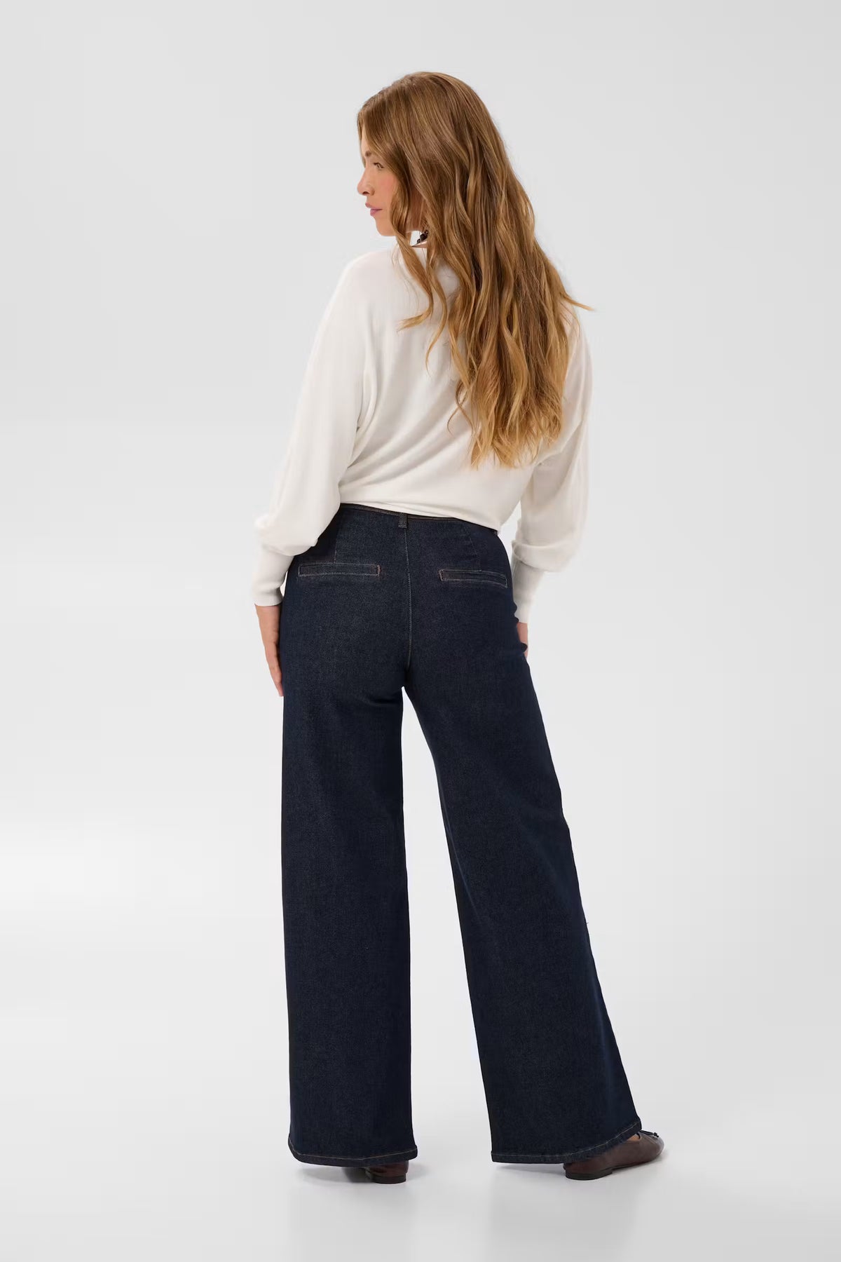 Hally wide gallabuxur frá Kaffe - Dark blue unwashed denim