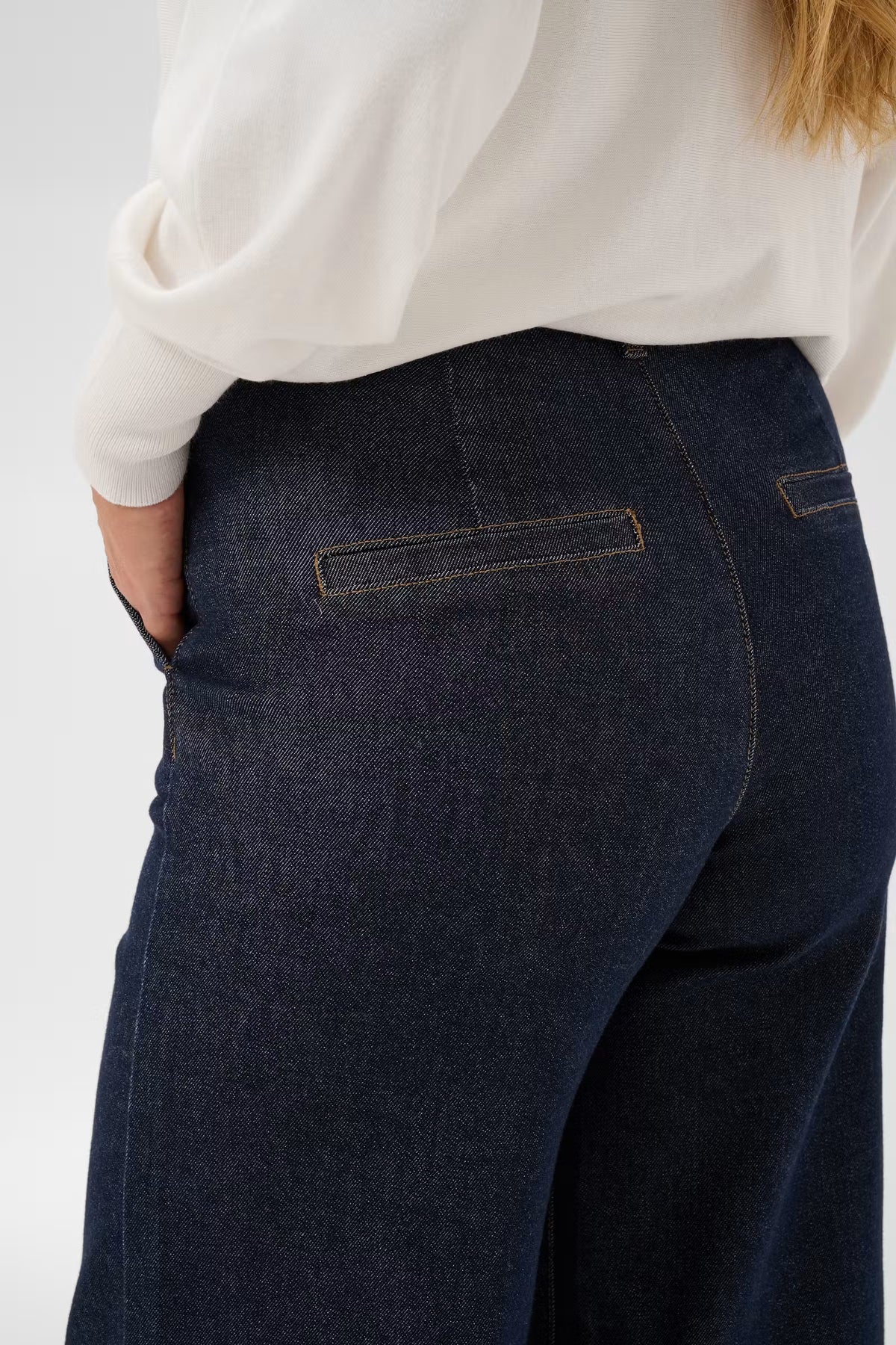 Hally wide gallabuxur frá Kaffe - Dark blue unwashed denim