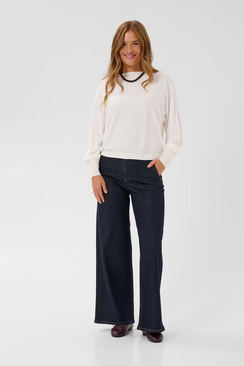 Hally wide gallabuxur frá Kaffe - Dark blue unwashed denim