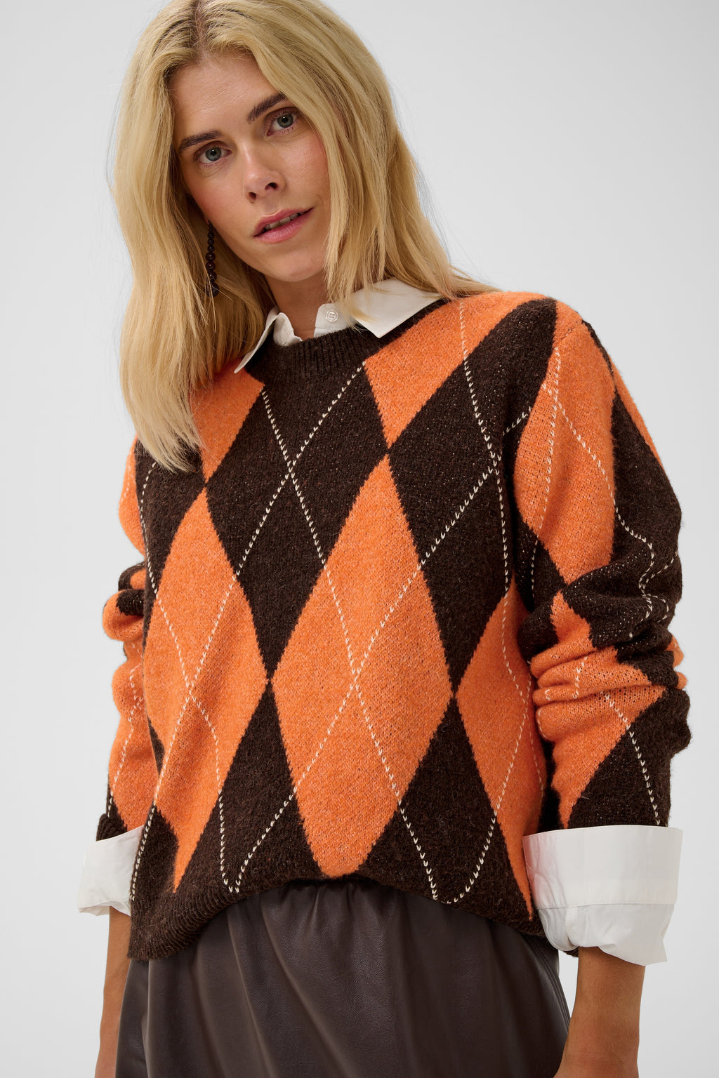 Argyle peysa frá Cream - Brún orange