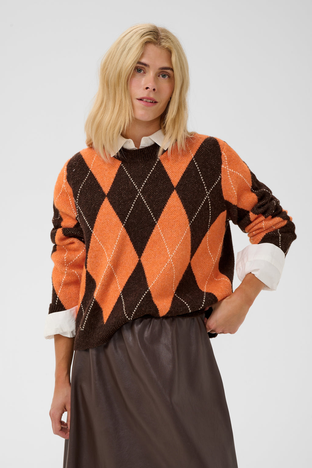 Argyle peysa frá Cream - Brún orange