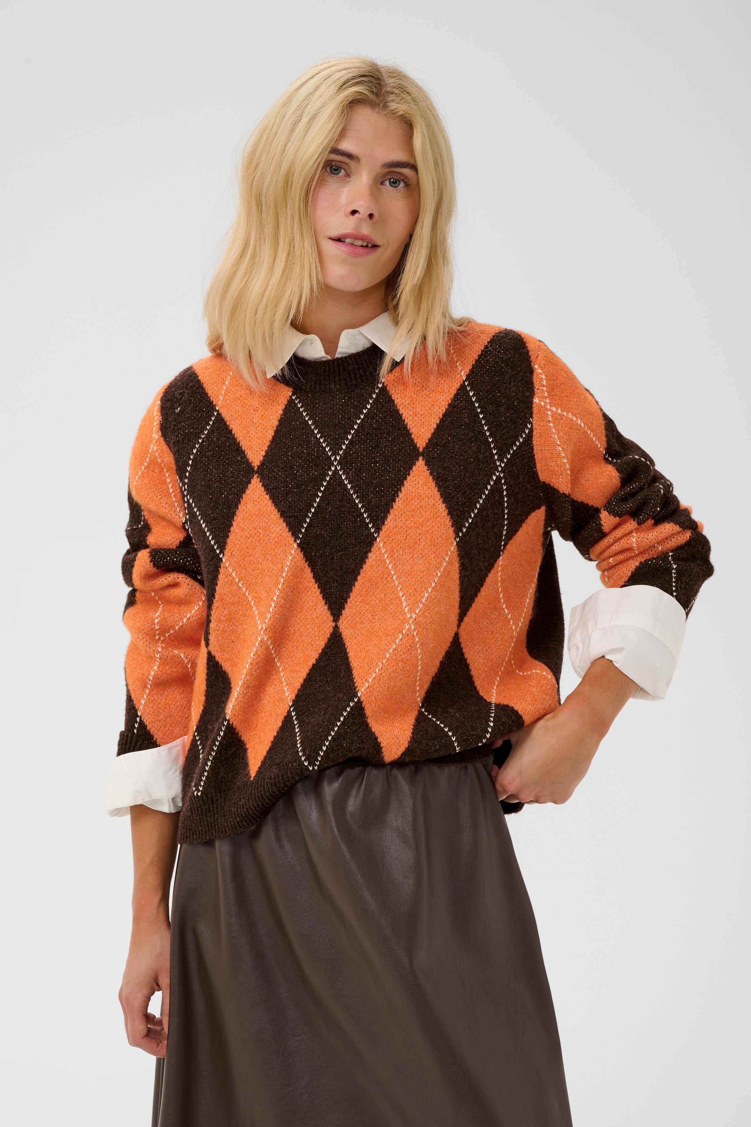 Argyle peysa frá Cream - Brún orange