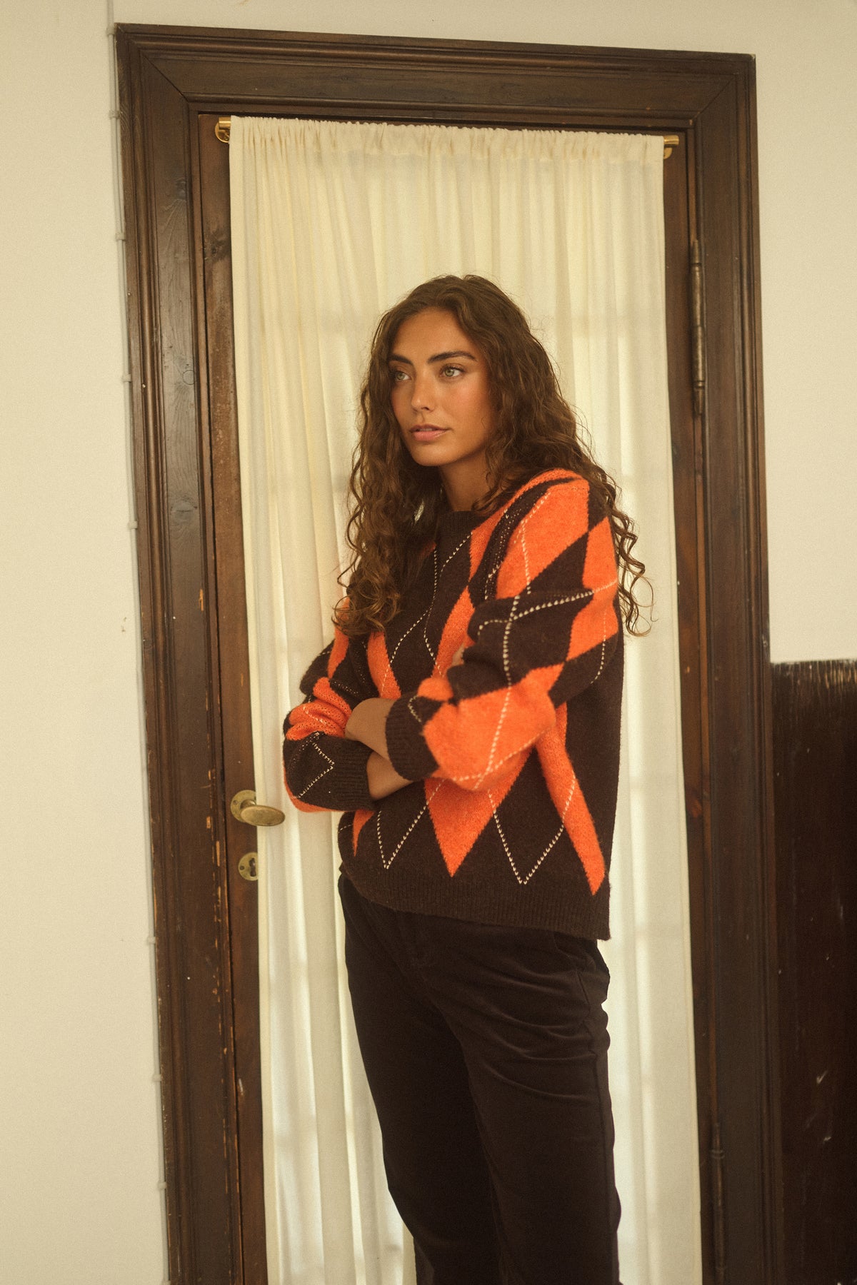 Argyle peysa frá Cream - Brún orange