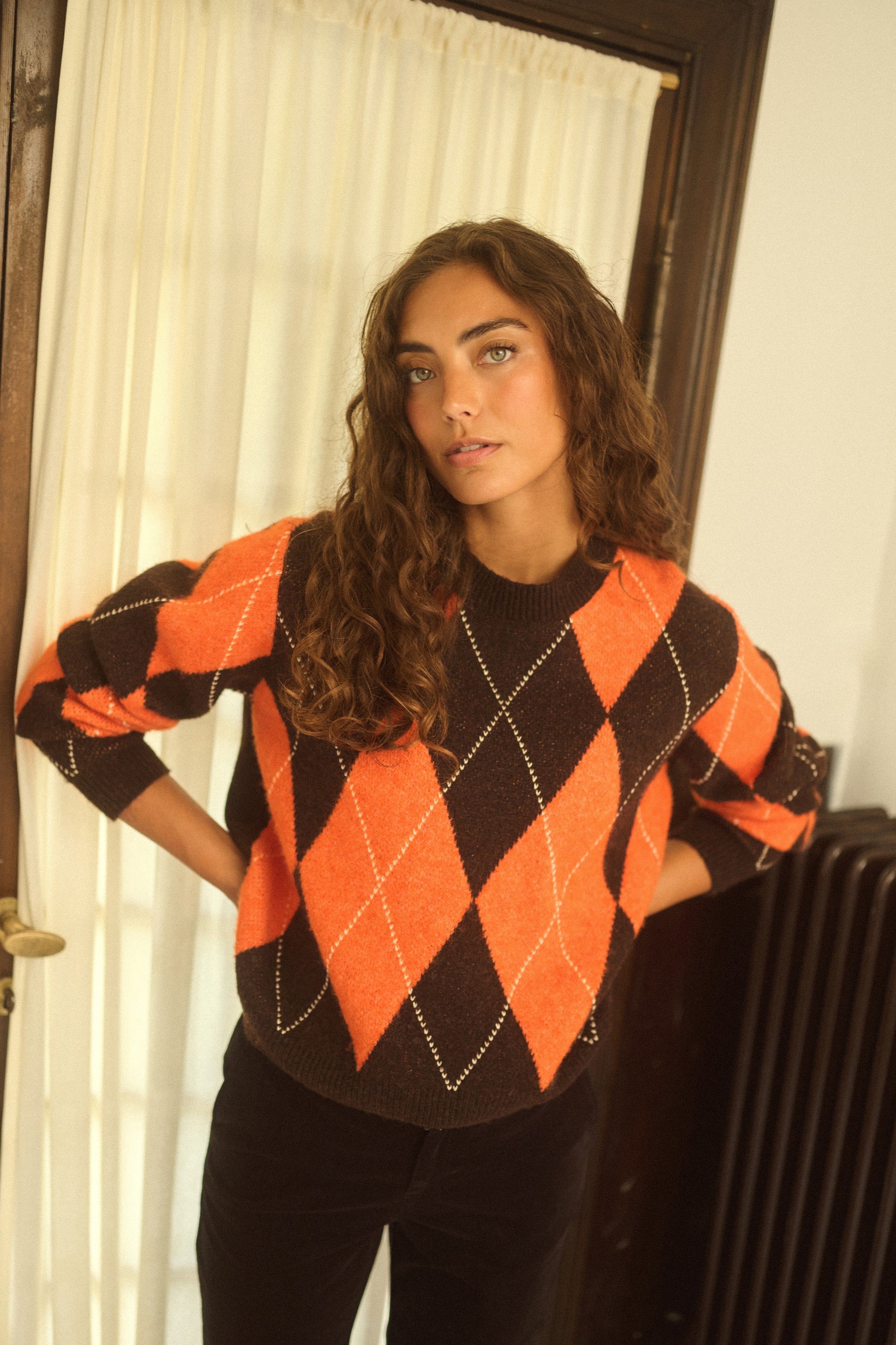 Argyle peysa frá Cream - Brún orange