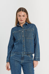 Rinna gallajakki frá Freequent - Medium Blue Denim
