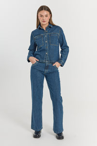 Rinna gallajakki frá Freequent - Medium Blue Denim