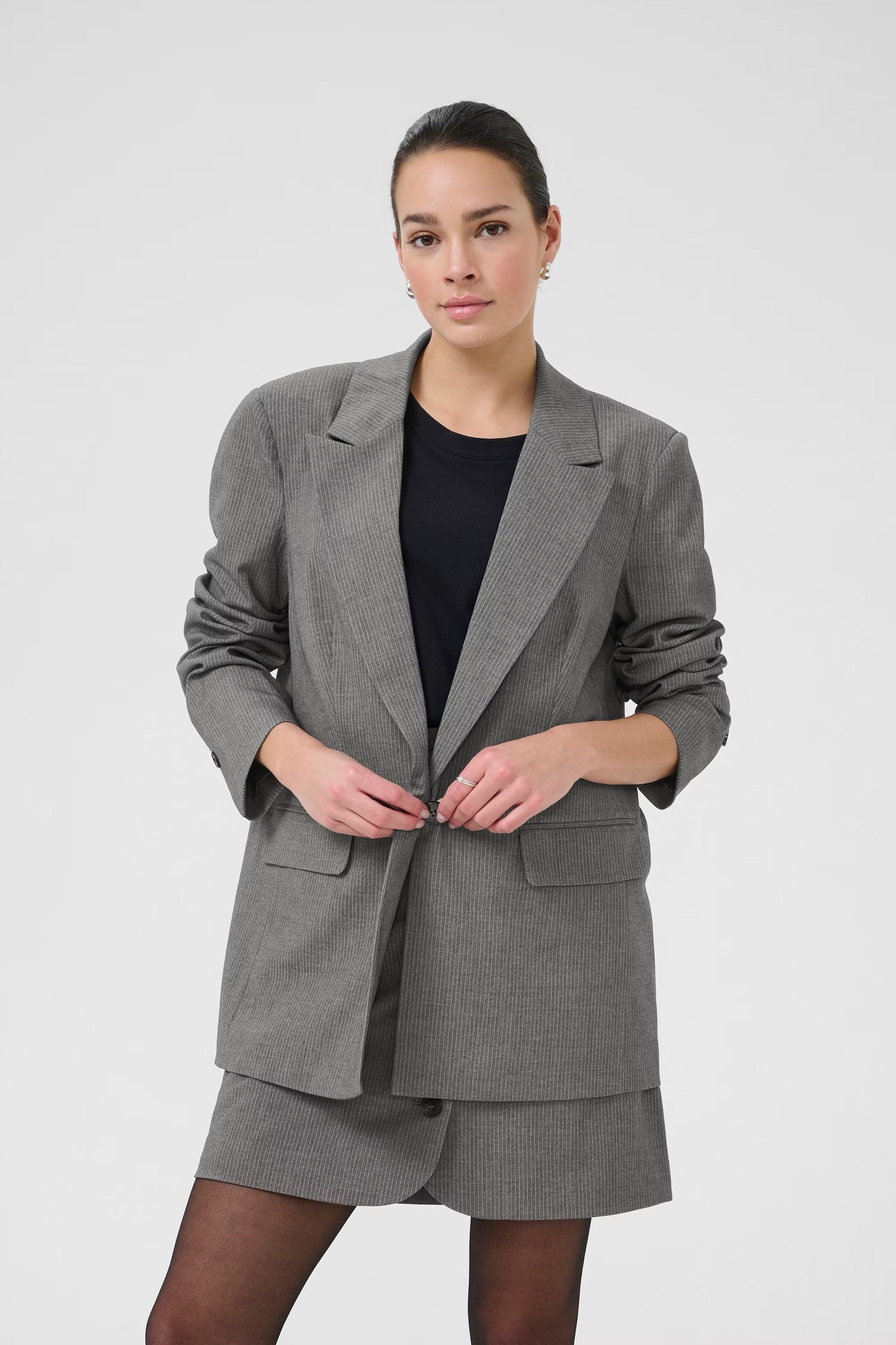 Ellie jakki frá Kaffe -Grey melange/chalt stripe
