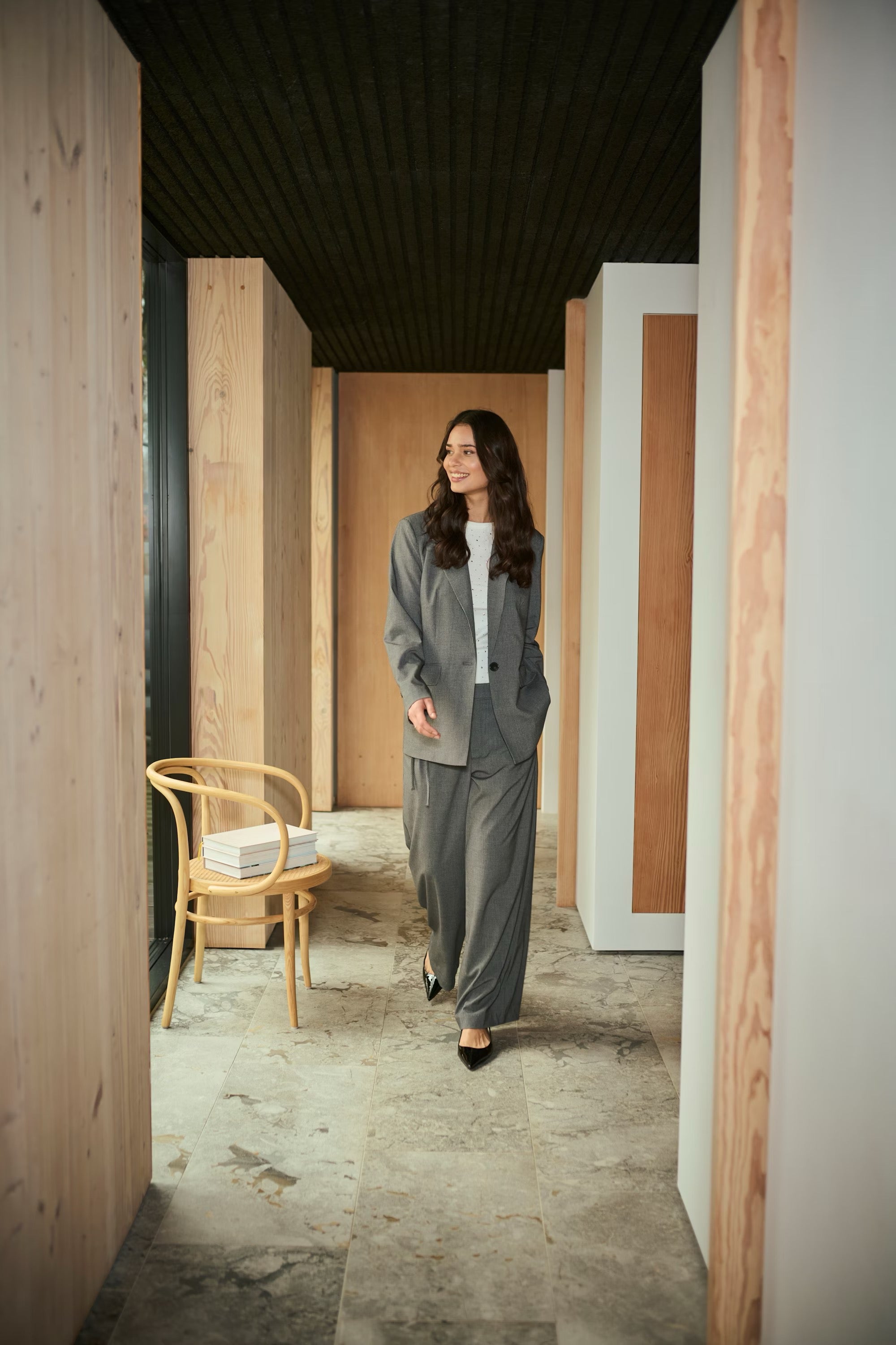 Ellie jakki frá Kaffe -Grey melange/chalt stripe