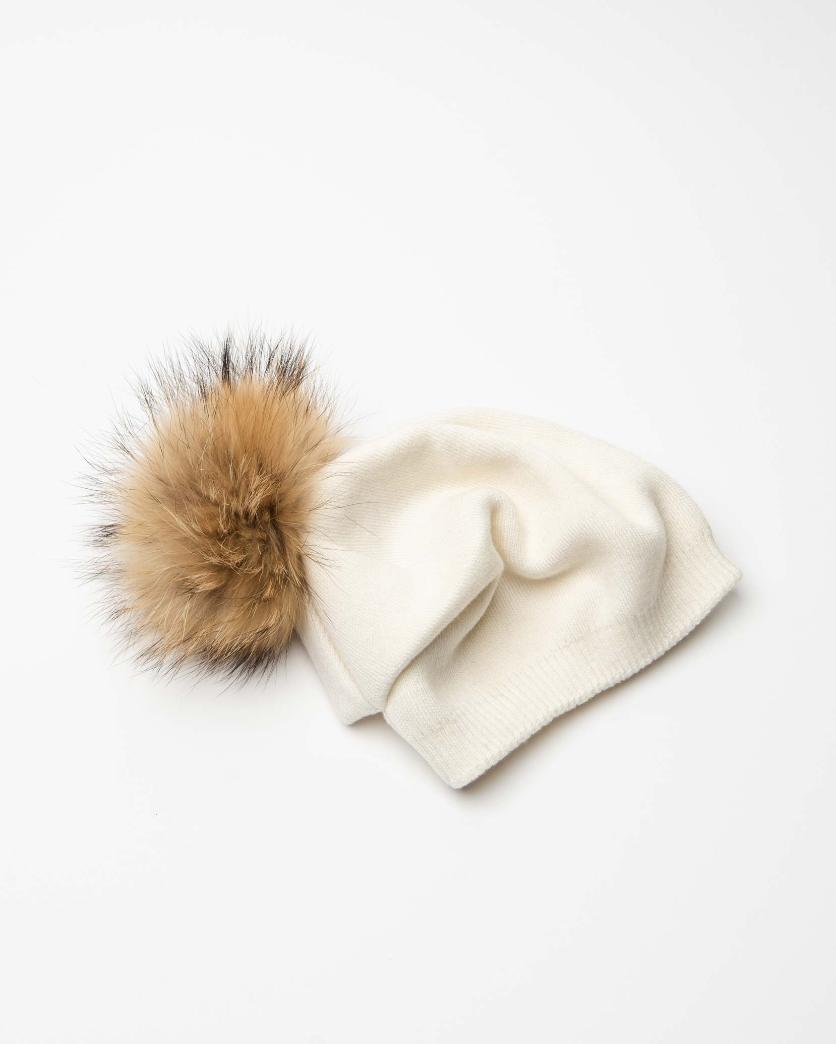 Kóf húfa með pompom hvít - Feldur