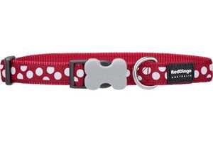 Dog Collar ól  M - Rauð með hvitum doppum