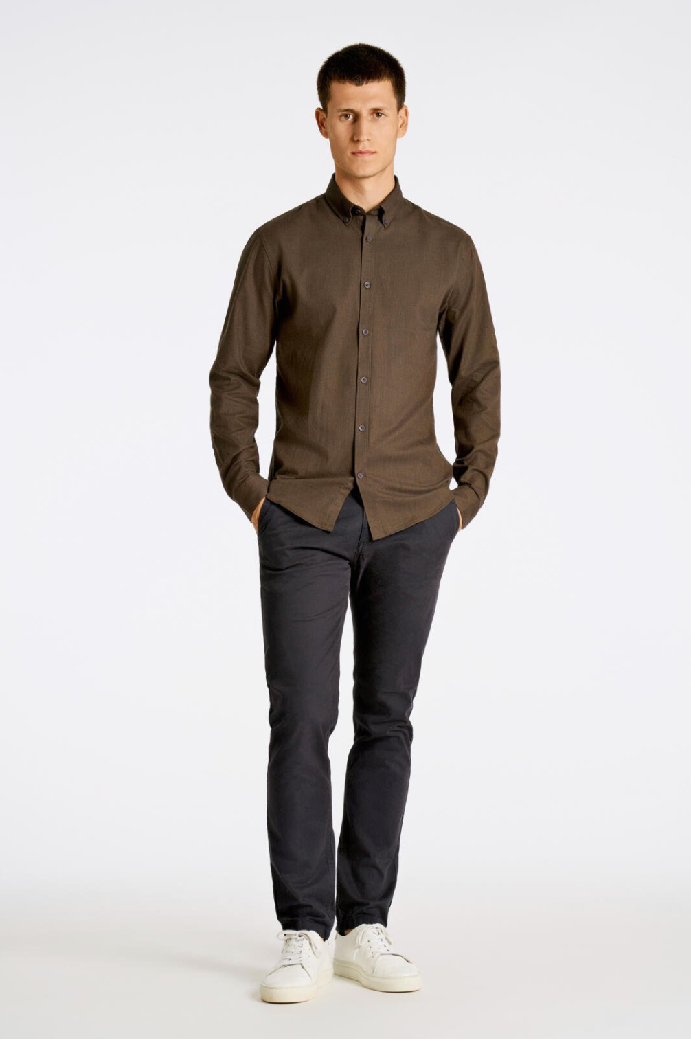 Mouliné stretch skyrta frá Lindbergh - Deep brown