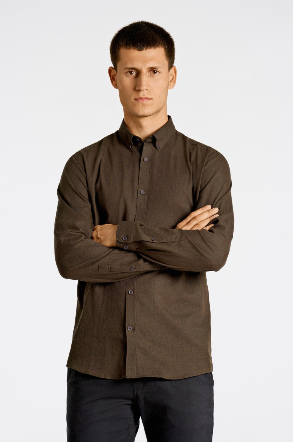 Mouliné stretch skyrta frá Lindbergh - Deep brown