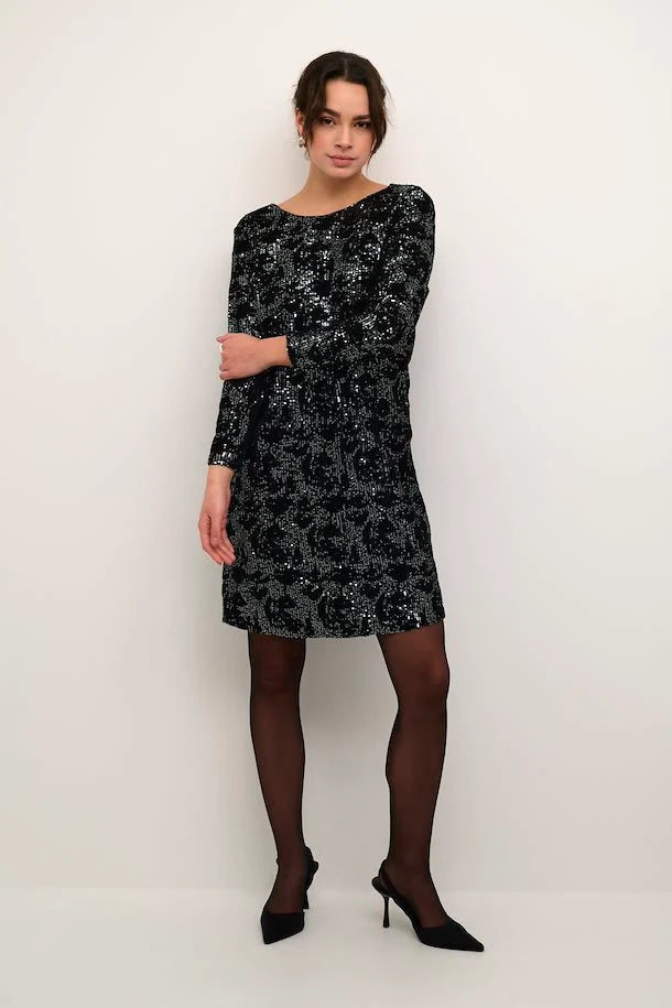 Grit Sequin pallíettukjóll  frá Kaffe - Svört/Dökk silfur  Sequin