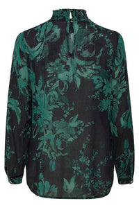 Amber smock blússa frá Kaffe  - Svört/Græn Painted Flower