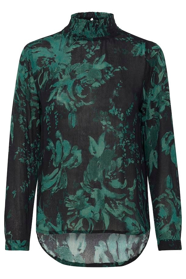 Amber smock blússa frá Kaffe  - Svört/Græn Painted Flower