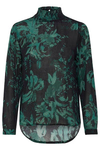 Amber smock blússa frá Kaffe  - Svört/Græn Painted Flower