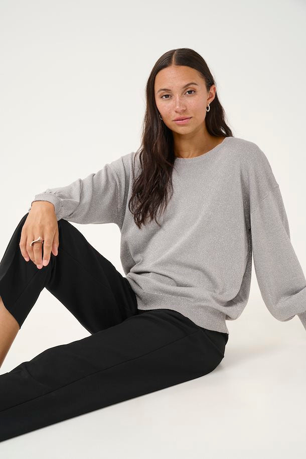 Regina peysa frá Kaffe - Grey Silver Metallic