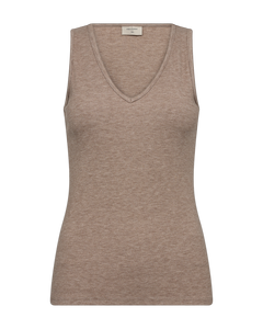 Lini toppur með glitþræði frá Freequent - Simply Taupe Mel. w. Silver