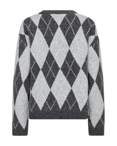 Grsargyle peysa  frá Freequent - Dark Grey Mel w Light Grey Mel