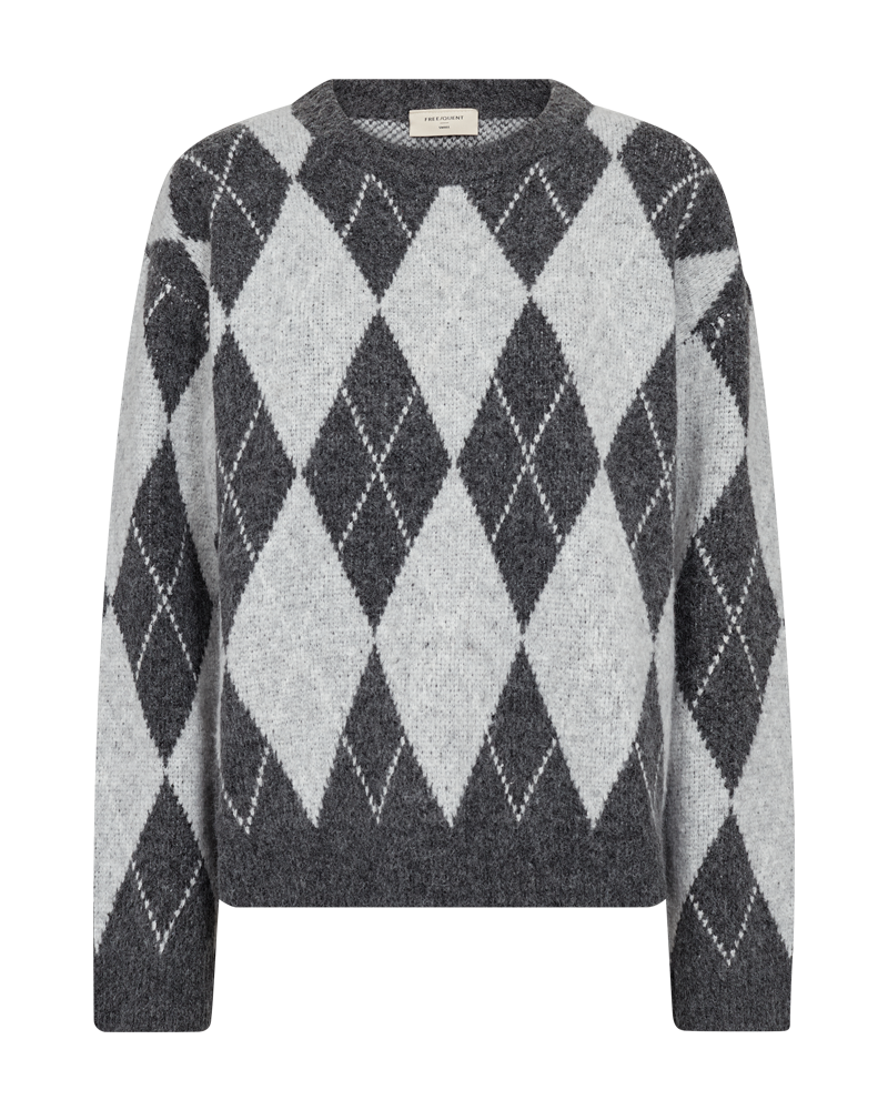 Grsargyle peysa  frá Freequent - Dark Grey Mel w Light Grey Mel