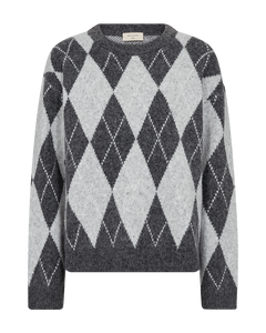 Grsargyle peysa  frá Freequent - Dark Grey Mel w Light Grey Mel